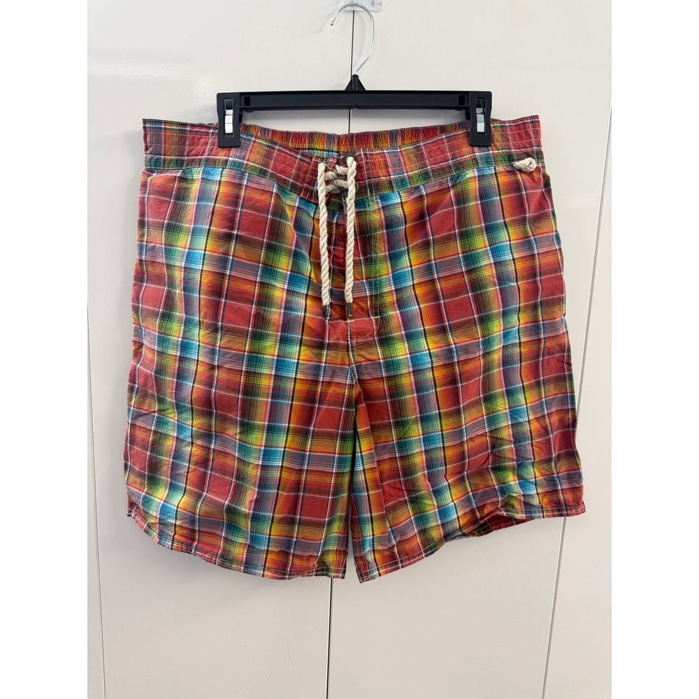 Polo Ralph Lauren Mens XL Madras Plaid Swim Trunks Multicolor Rope Drawstring